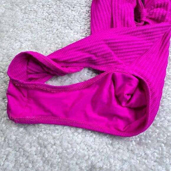 Becca One Piece Ring Center Tie Back Swimsuit Azalea Pink Large - Picture 5 of 9